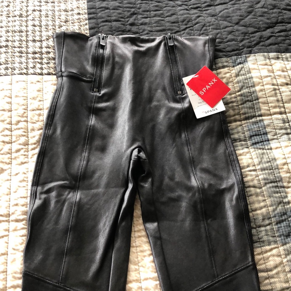 Black faux leather spanx